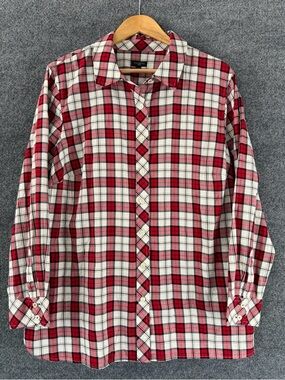 Talbots Womens Plaid Button Up Top Size 2X Red Long Sleeve Office Career